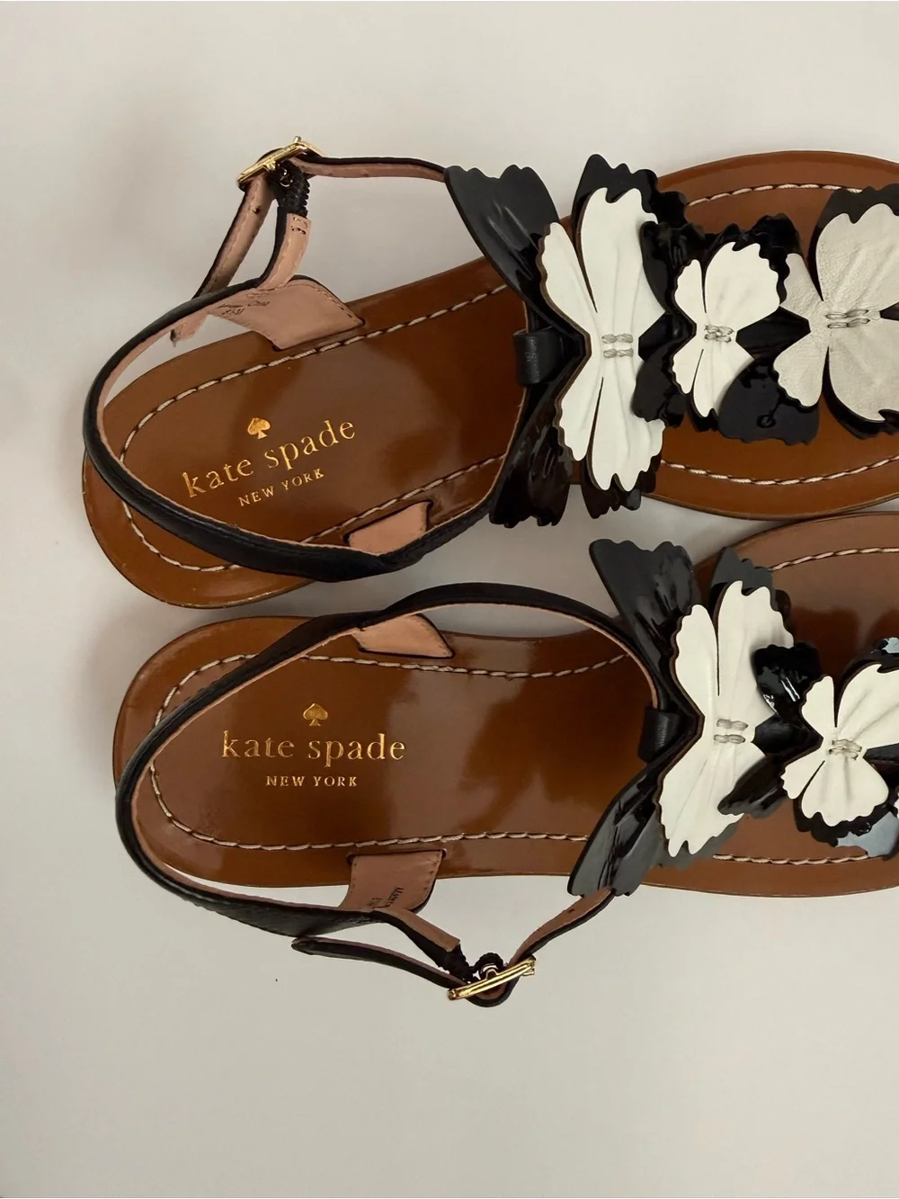 Butterfly Sandals Kate Spade Black White Leather Flats Size 8.5